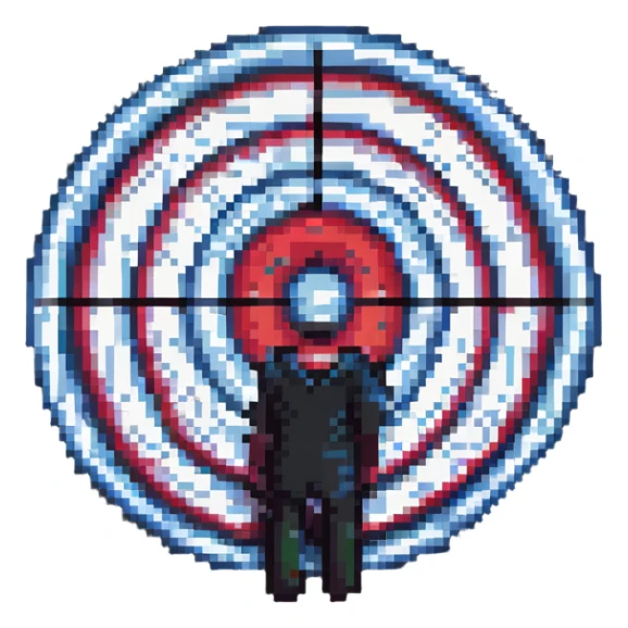 pixel art style person in the center of a target sticker