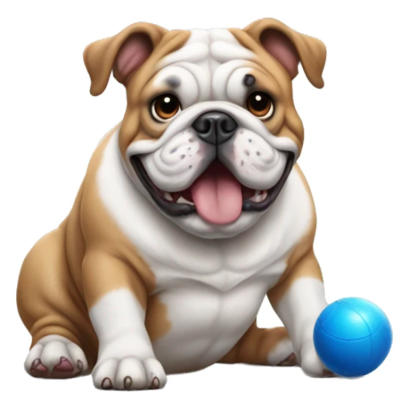 English bulldog playing with blue ball sticker