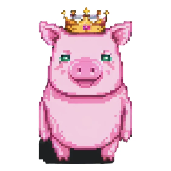 minecraft pig full body pink blocky animal with square head wearing a crown sticker