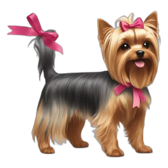 yorkshire terrier standing only on his back paws with a ribbon on his head sticker
