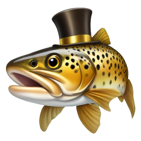 Brown trout wearing a top hat on head and a gold chain around his neck sticker
