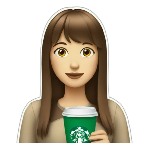 Girl-with-brown-hair-and-bangs-drinking-starbucks sticker