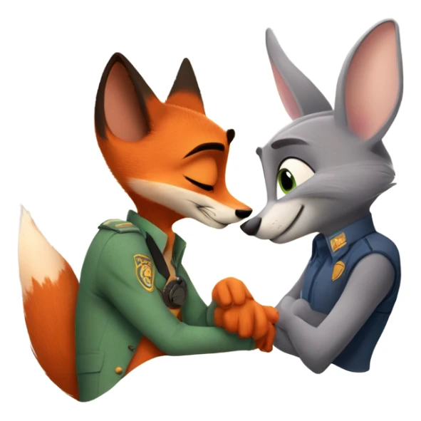 Nick Wilde the orange fox from Zootopia and Judy Hopps the grey bunny from Zootopia hugging each other sticker