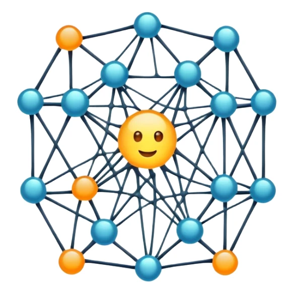 cartoon neural network with glowing nodes and connections sticker