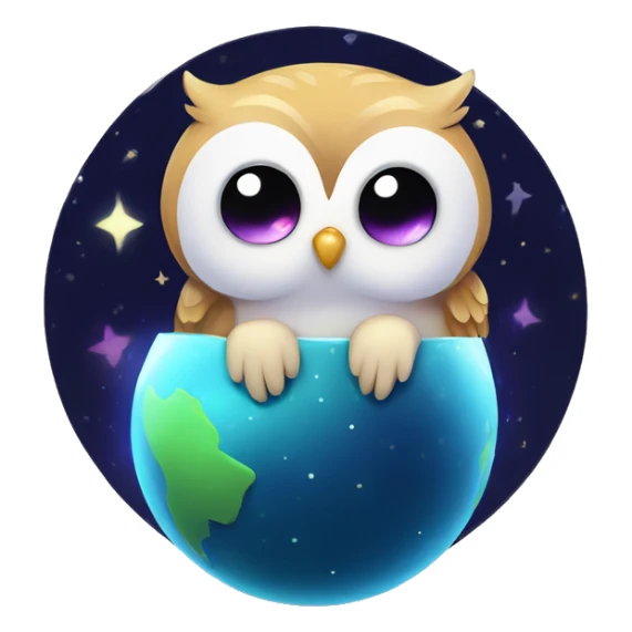 Kawaii colorful baby owl in a moonlit globe sticker