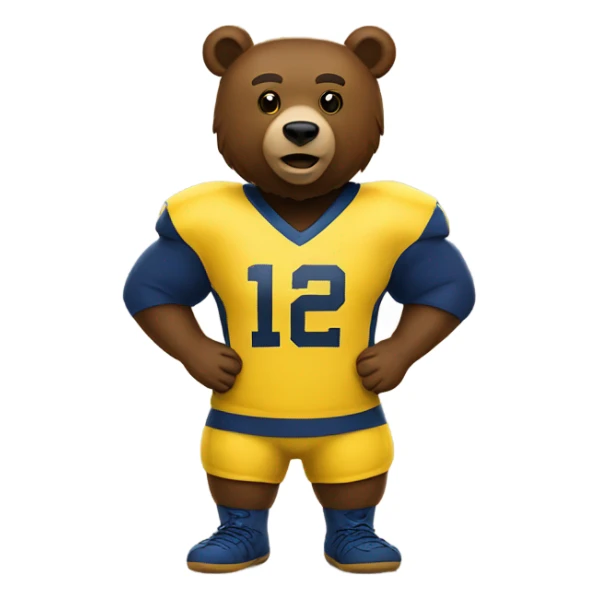 A brown bear wearing a yellow and blue University of Michigan jersey  sticker