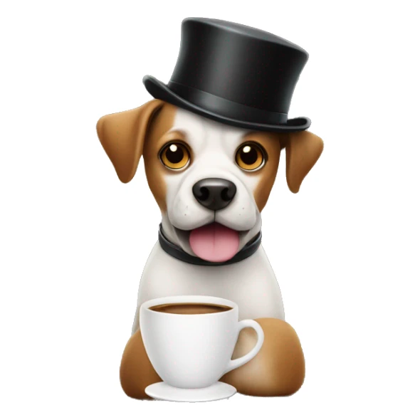 a dog wearing a bowler hat holding a cup of coffee  sticker