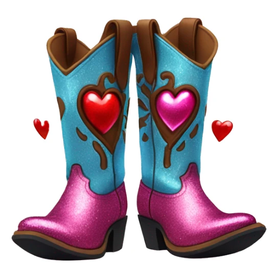 Sparkly cowboy boots with hearts on it sticker