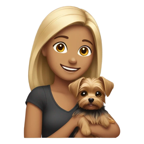 girl holding Yorkie dog and smiling sticker