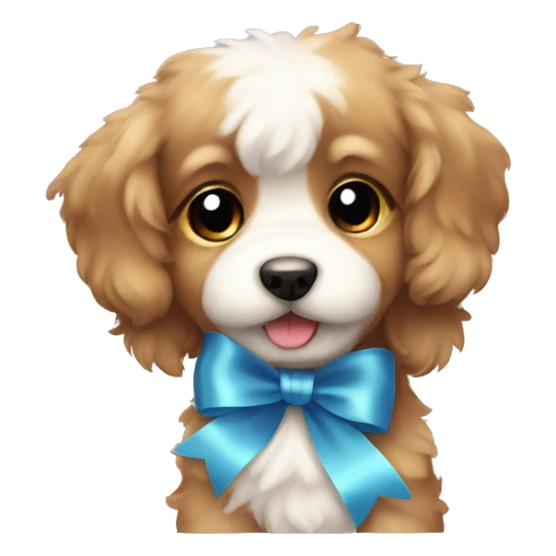 adorable fluffy puppy wearing a ribbon sticker
