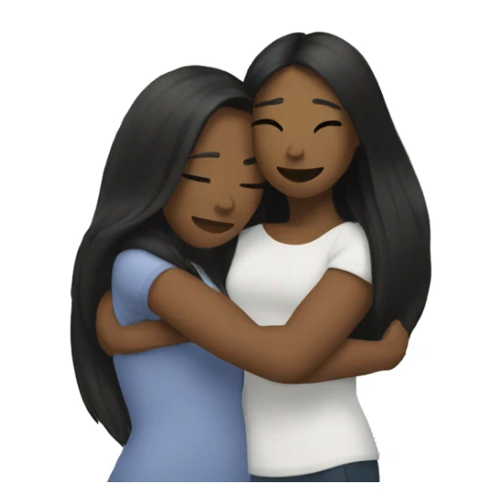 Lesbian with long black hair and white skin hugging her girlfriend from behind sticker
