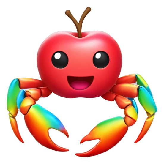 Neon red kawaii apple with rainbow crab claws sticker