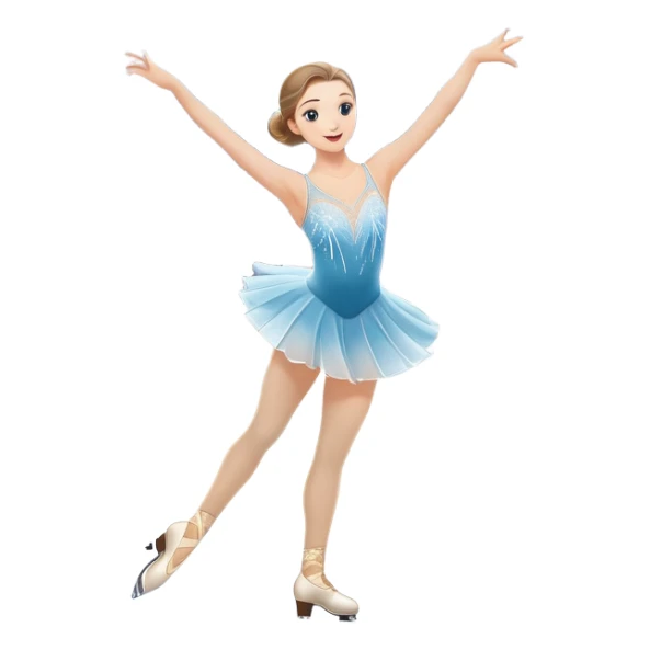 An icon featuring a graceful figure skater performing a spin on the ice. The background includes a grand ice rink palace with shining spotlights and cheering spectators in the stands. Transparent background highlights the elegance and artistry of figure skating sticker
