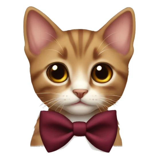 Brown kitten with brown eyes and a maroon bow tie sticker