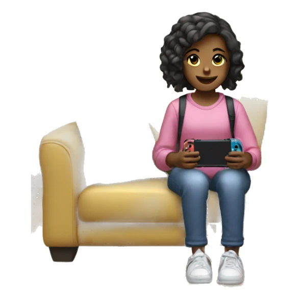 A girl is sitting and playing a Nintendo Switch sticker