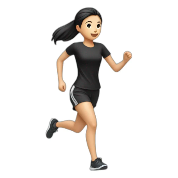 asian-girl-running，black-shirt-and-shorts，lateral-view sticker