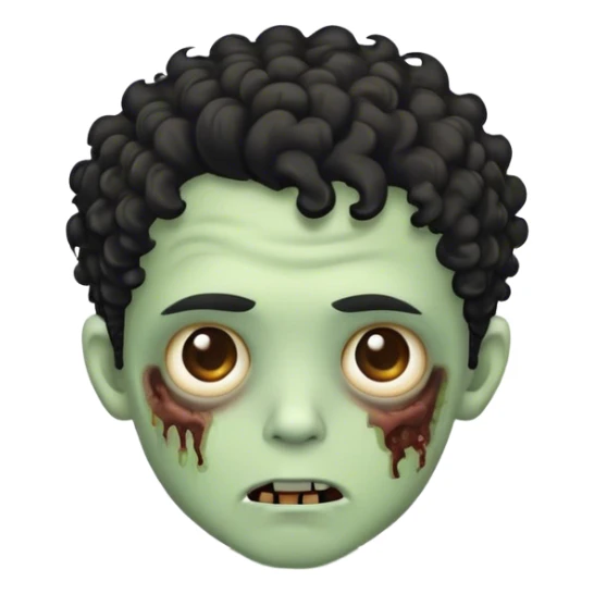 Zombie emoji boy, mid fade curly black hair, eyes brow sticker
