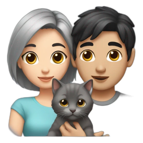 mixed couple black hair brown eyes holding grey kitten sticker