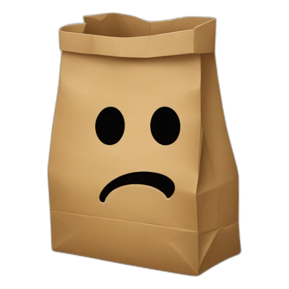 a person hiding their own head into a paper bag sticker