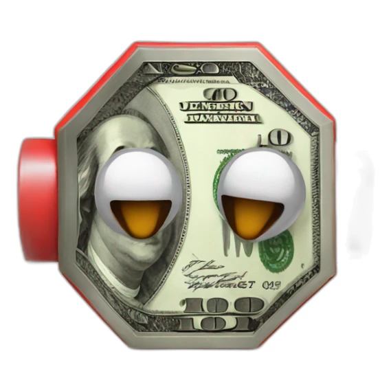 stop sign, money covering ears sticker