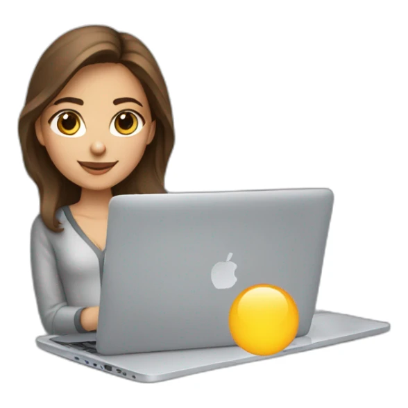 Beautiful programmer girl with brown hair working with MacBook sticker