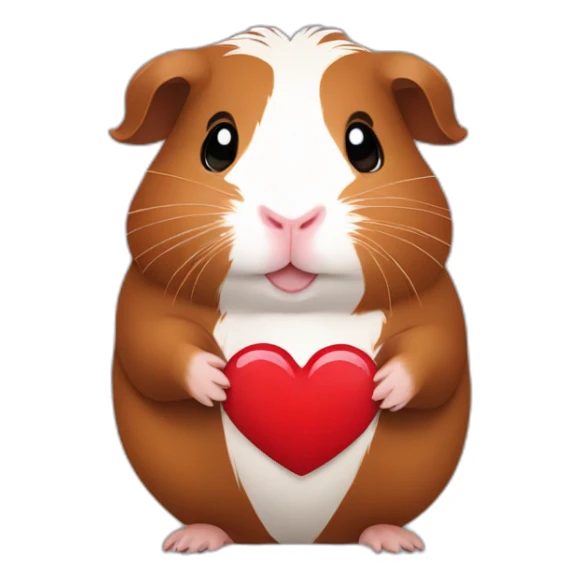 brown guinea pig holding a heart sticker