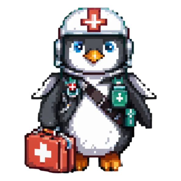 penguin medic with first aid kit and helmet sticker