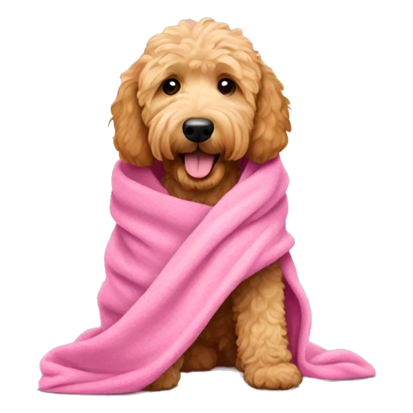 golden doodle wrapped in a pink blanket sticker