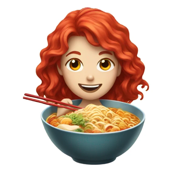 A red haired girl eating ramen sticker