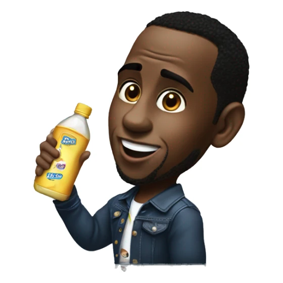 P diddy holding johnsons baby oil bottle sticker