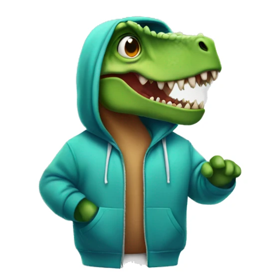 A dinosaur wearing a hoodie sticker
