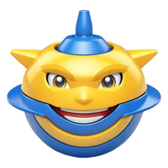 happy smiling Beyblade spinning top with a cute face sticker