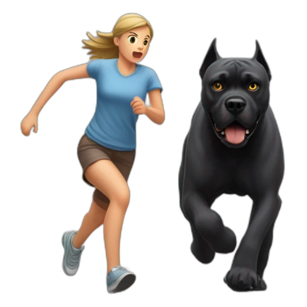 Cane Corso running behind a girl who is scared  sticker