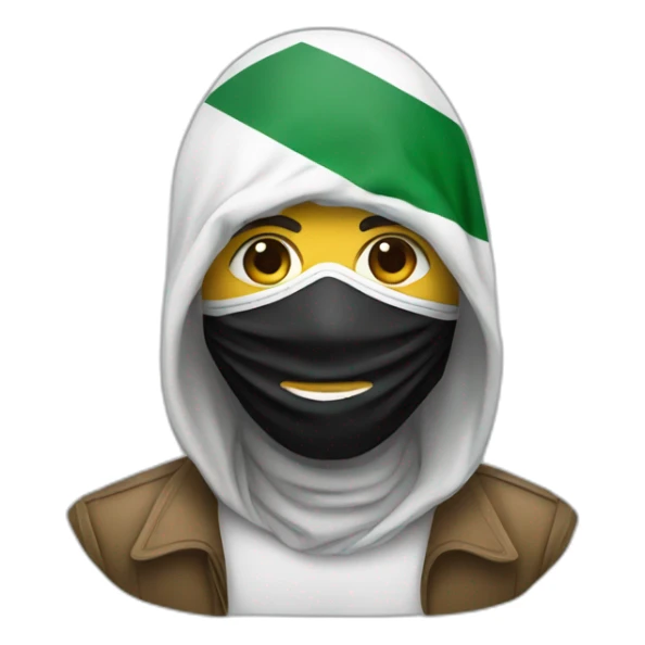 A man wearing a mask with the Palestinian flag on it sticker