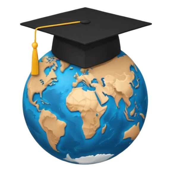 Planet Earth in a black graduation cap, minimalism, 3D, material design sticker