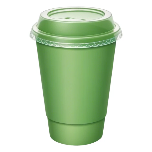green paper short cup with transparent plastic lid on top sticker