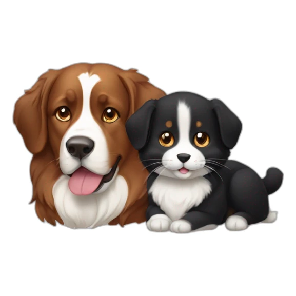 A brown and black cat without white poiles next to bernese dog sticker