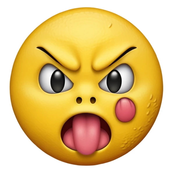 create a stadard yellow emoji sticking their tongue out angrily with a closed mouth sticker