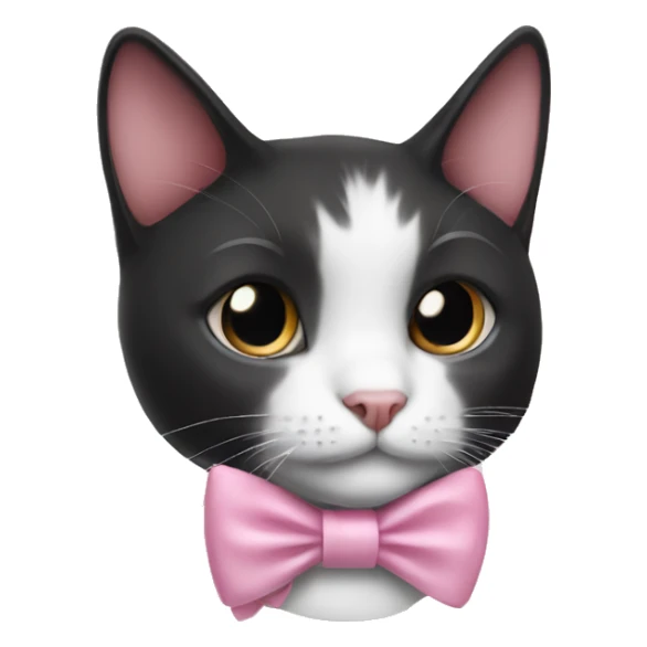 Black and white cat wearing a soft pink bow sticker