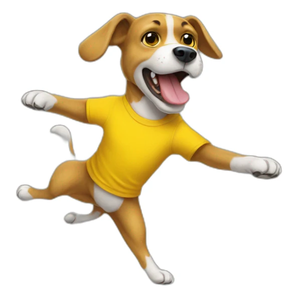 Kick flipping dog in yellow tshirt sticker