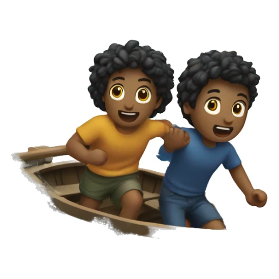 two friends escaping in boat in stormy ocean sticker