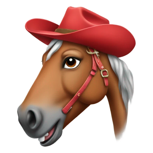 Smiling horse wearing a red cowgirl hat sticker