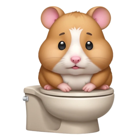 Cute chubby cartoon-style hamster sitting on toilet pooping looking guilty sticker