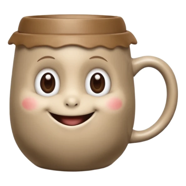 Ink wash style, coffee cup creature, big heart eyes, dopey smile sticker