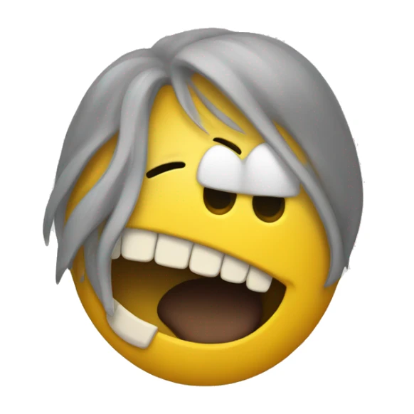 Smily emoji with yellow bone in its mouth sticker