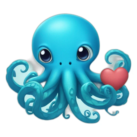 cute blue kraken with adorable face with huge hearts sticker