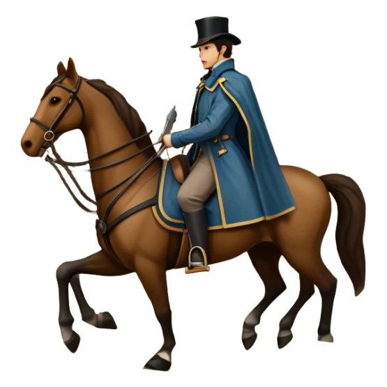 Icon for Reading Fiction: a large open book with pages turning into musketeers on horseback, and Sherlock Holmes. The icon should evoke the adventure and romance of exploring fictional worlds. Transparent background. sticker