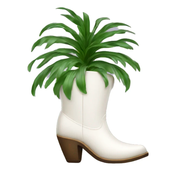 White cowgirl boot vase growing a palm sticker