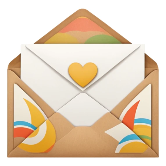 blank greeting card open with brown envelope next to it sticker