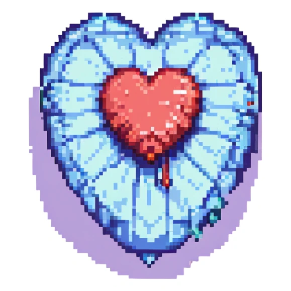 a melting heart, pixel art style, retro, blocky, colorful sticker